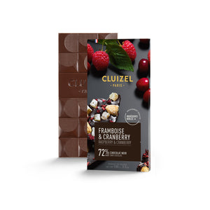 Raspberry Cranberry 72% Dark Chocolate / 100g. / Cluizel Paris